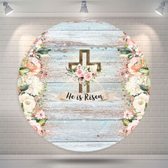 Aperturee - He Is Resen Floral Wooden Circle Easter Backdrop