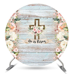 Aperturee He Is Resen Floral Wooden Circle Easter Backdrop