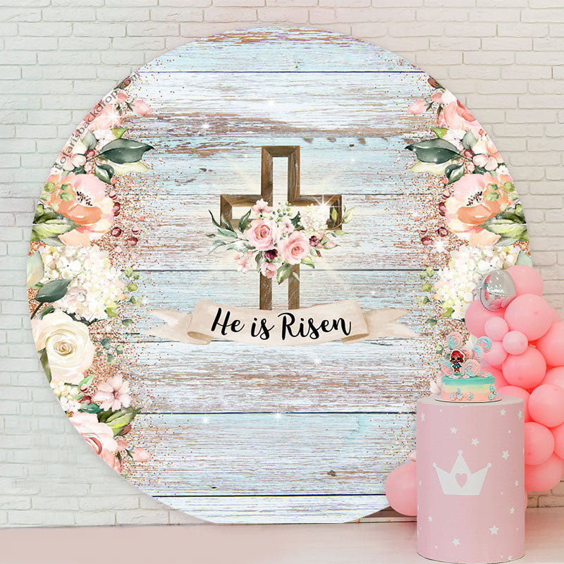 Aperturee - He Is Resen Floral Wooden Circle Easter Backdrop