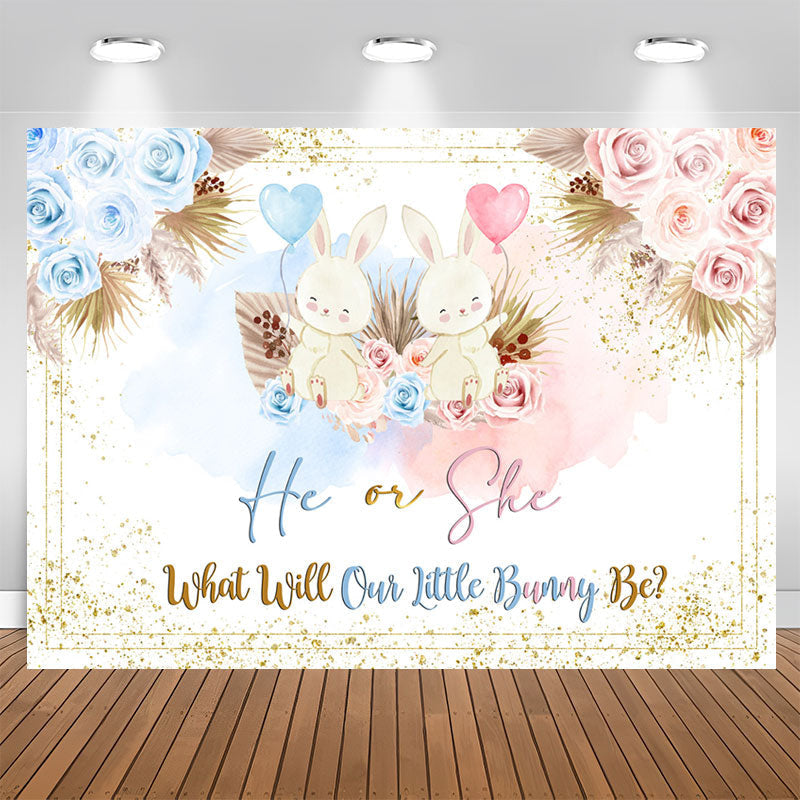 Aperturee - He Or She Bunny Floral Boho Baby Shower Backdrop