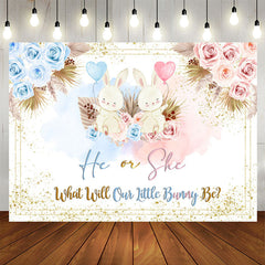 Aperturee - He Or She Bunny Floral Boho Baby Shower Backdrop