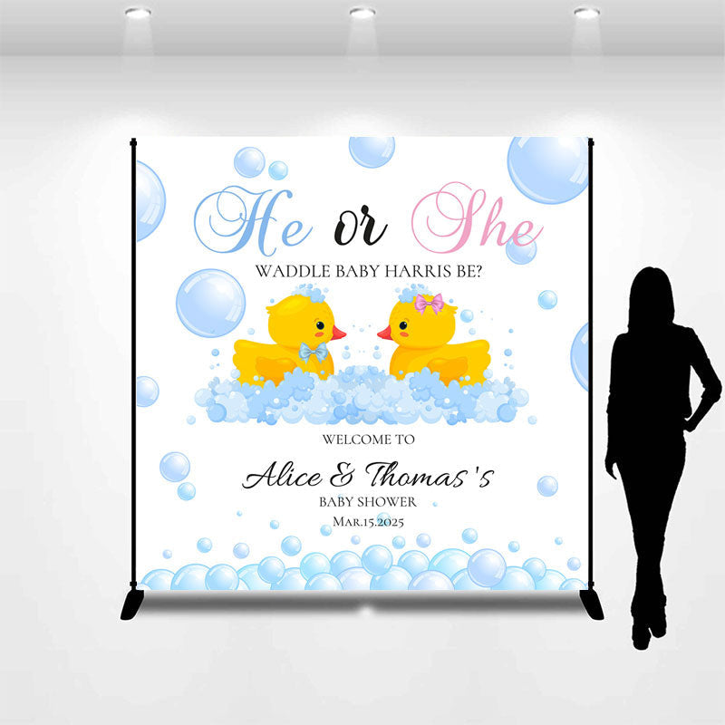 Aperturee - He Or She Duck Bubble Custom Baby Shower Backdrop