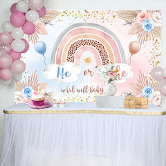 Aperturee - He Or She Floral Rainbow Boho Gender Reveal Backdrop