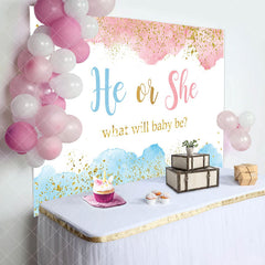 Aperturee - He Or She Glitter Blue Pink Gender Reveal Backdrop