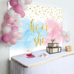 Aperturee - He Or She Gold Diamond Foggy Gender Reveal Backdrop