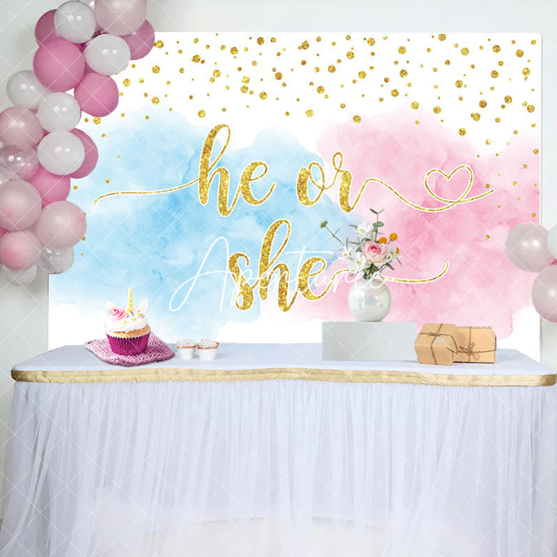 Aperturee - He Or She Gold Diamond Foggy Gender Reveal Backdrop