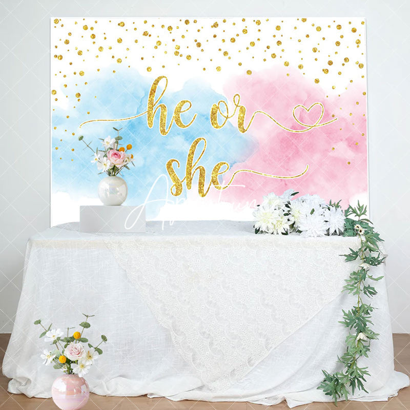 Aperturee - He Or She Gold Diamond Foggy Gender Reveal Backdrop