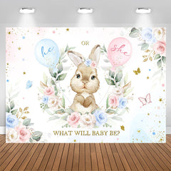 Aperturee - He Or She Little Bunny Floral Baby Shower Backdrop