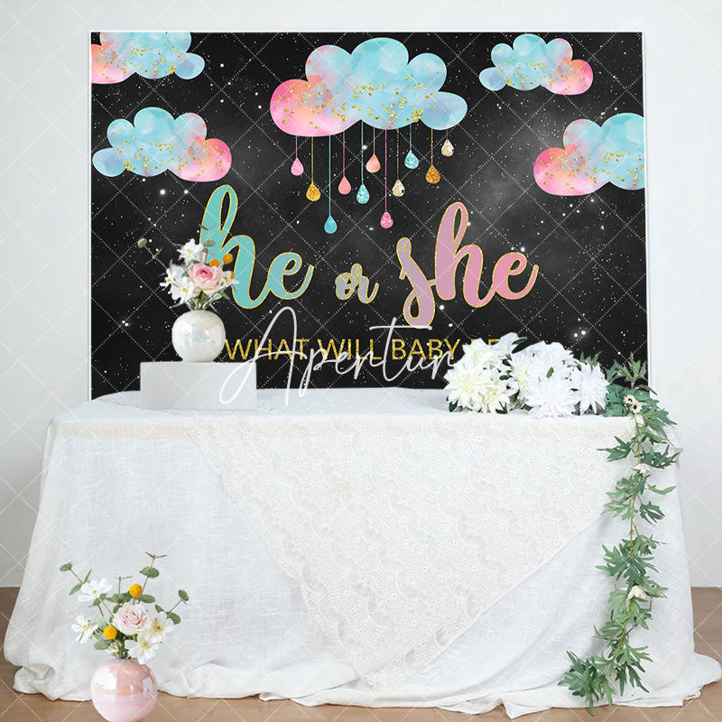 Aperturee - He Or She Night Sky Clouds Gender Reveal Backdrop