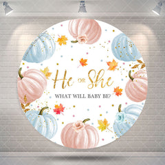 Aperturee He Or She Pumpkin Maple Circle Baby Shower Backdrop