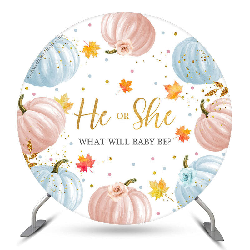 Aperturee He Or She Pumpkin Maple Circle Baby Shower Backdrop