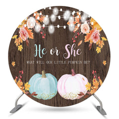 Aperturee He Or She Pumpkin Wood Round Baby Shower Backdrop