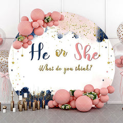 Aperturee - He Or She White Round Gender Reveal Party Backdrop