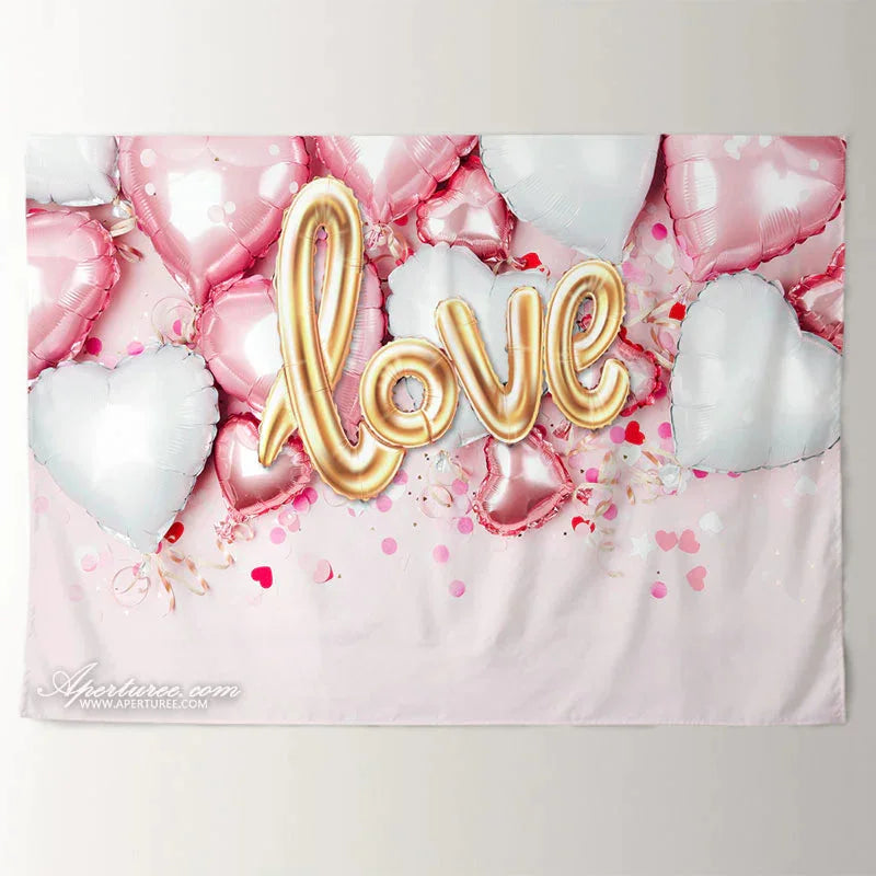 Aperturee - Heart And Love Balloon Happy Valentine Backdrop