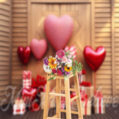 Aperturee - Heart Balloon Gift Wood Wall Valentines Day Backdrop