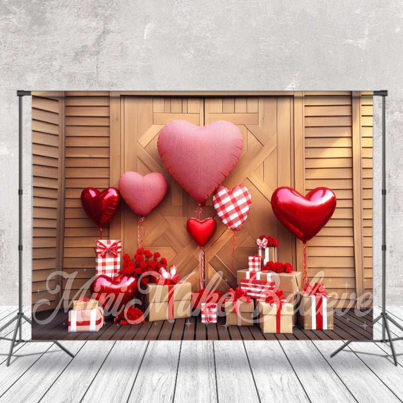 Aperturee - Heart Balloon Gift Wood Wall Valentines Day Backdrop