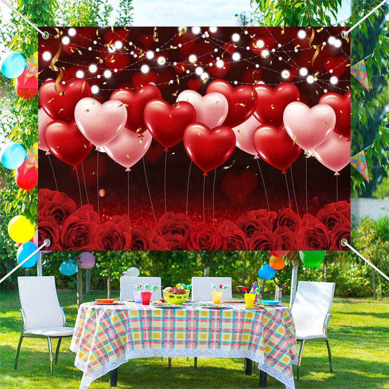 Aperturee - Heart Balloon Red Rose Bokeh Valentines Day Backdrop