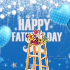 Aperturee - Heart Balloon Stars Glitter Blue Fathers Day Backdrop