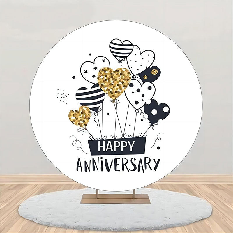 Aperturee - Heart Balloon Stripe Star Round Anniversary Backdrop