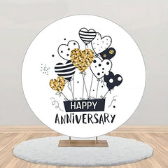 Aperturee - Heart Balloon Stripe Star Round Anniversary Backdrop