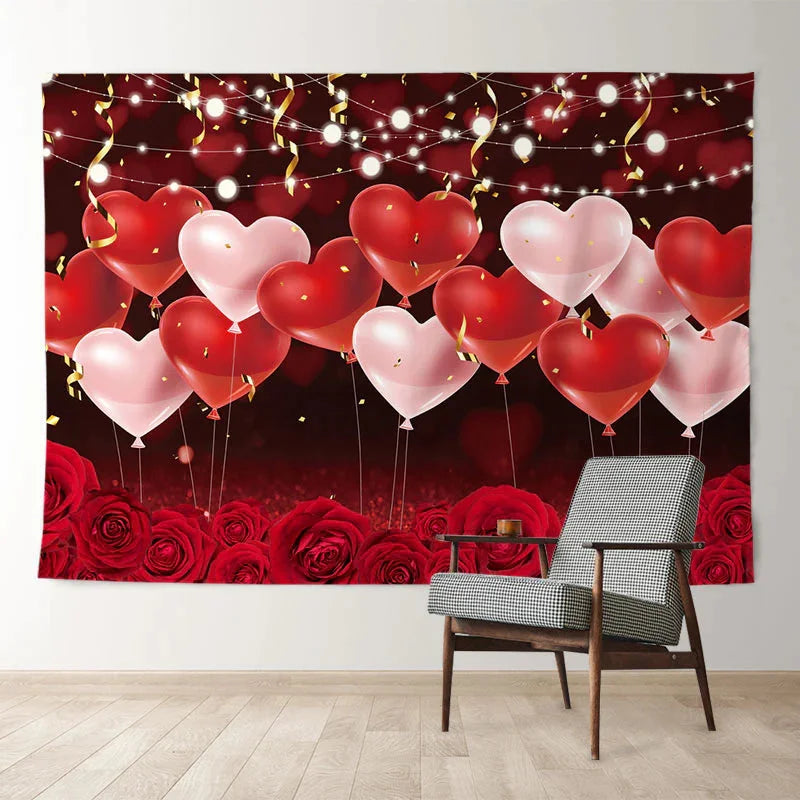 Aperturee - Heart Balloon With Rose Happy Valentine Backdrop