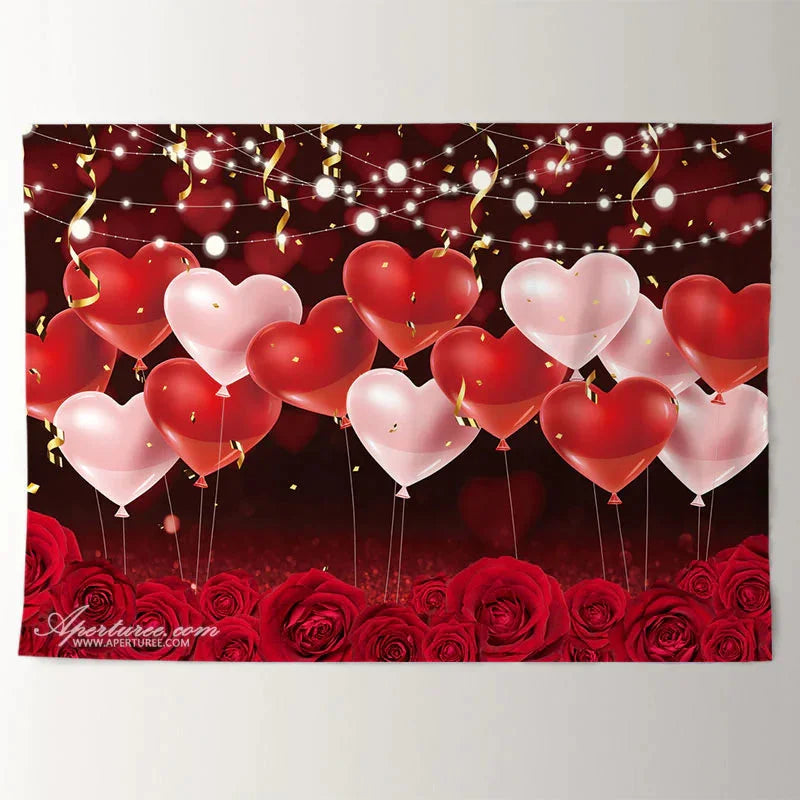 Aperturee - Heart Balloon With Rose Happy Valentine Backdrop