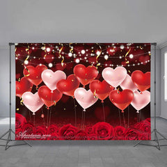 Aperturee - Heart Balloon With Rose Happy Valentine Backdrop