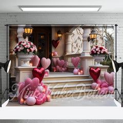 Aperturee - Heart Balloons Rose Door Valentines Day Backdrop