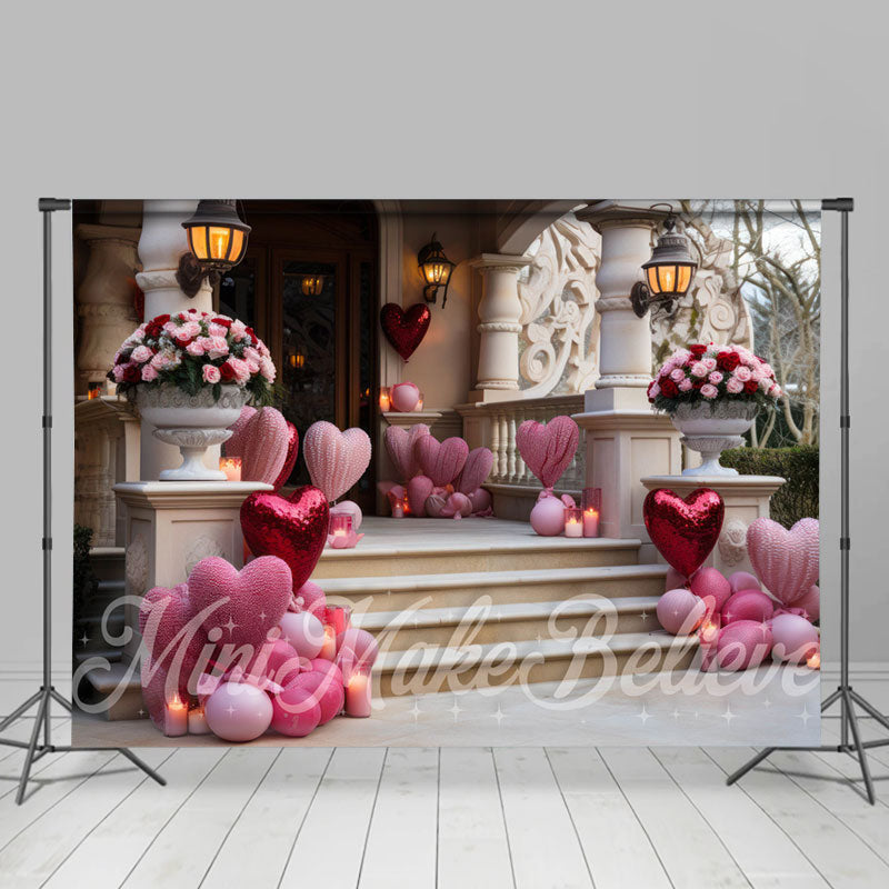 Aperturee - Heart Balloons Rose Door Valentines Day Backdrop