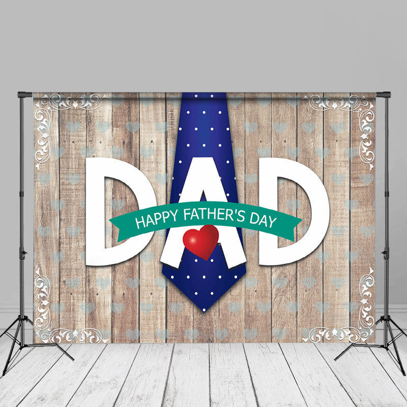 Aperturee - Heart Blue Tie Wooden Fathers Day Backdrop Decor