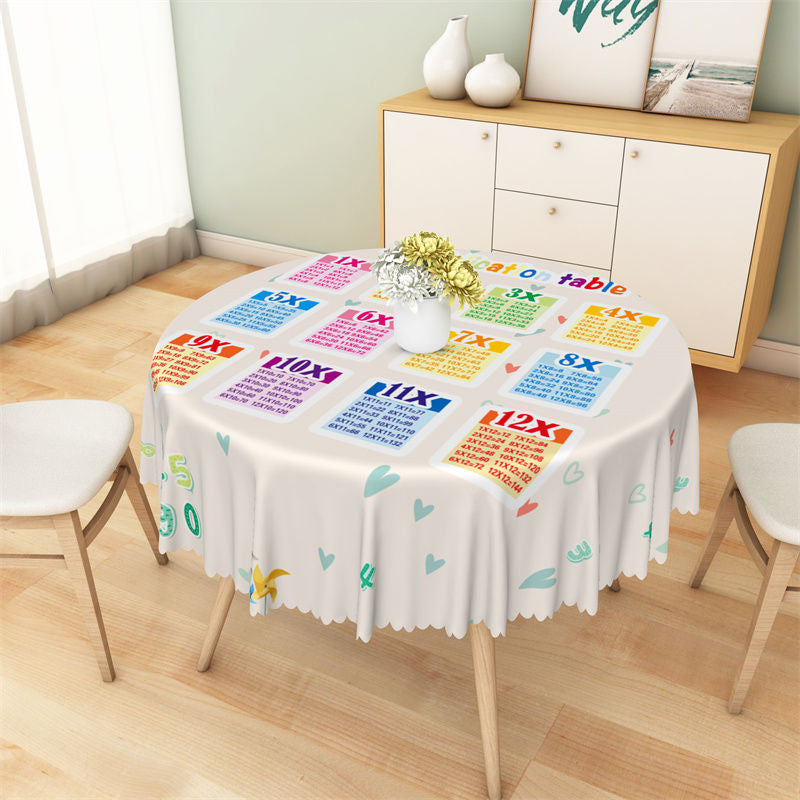 Aperturee - Heart Colorful Multiplication White Round Tablecloth