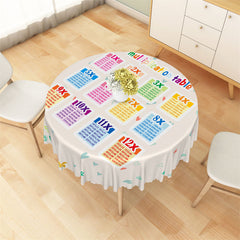 Aperturee - Heart Colorful Multiplication White Round Tablecloth