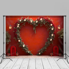 Aperturee - Heart Leaves Floral Red Wall Photo Studio Backdrop