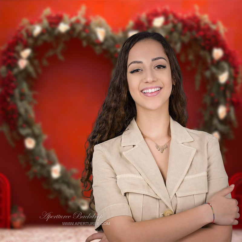 Aperturee - Heart Leaves Floral Red Wall Photo Studio Backdrop