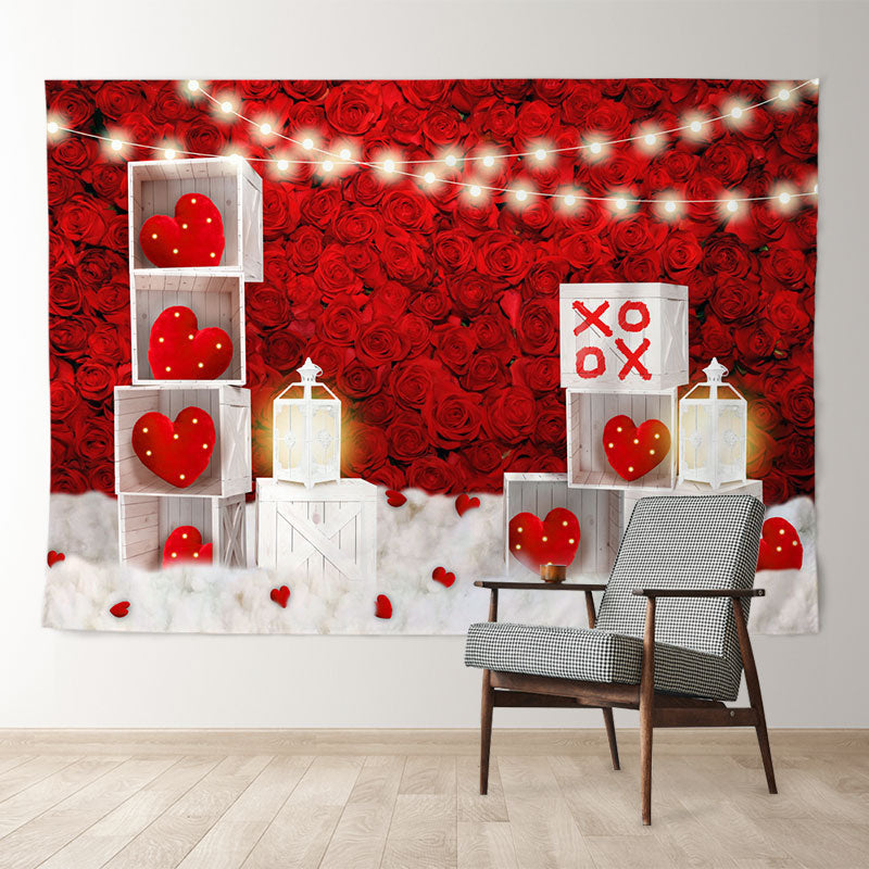 Aperturee - Heart Red Roses Light Valentines Photo Backdrop