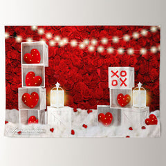 Aperturee - Heart Red Roses Light Valentines Photo Backdrop