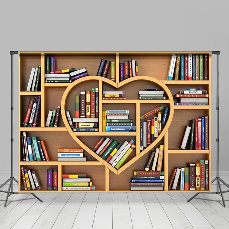 Aperturee - Heart Shaped Bookshelf Books World Book Day Backdrop