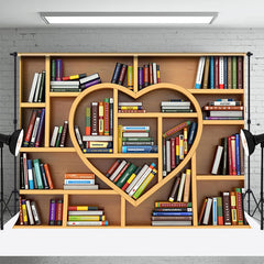 Aperturee - Heart Shaped Bookshelf Books World Book Day Backdrop