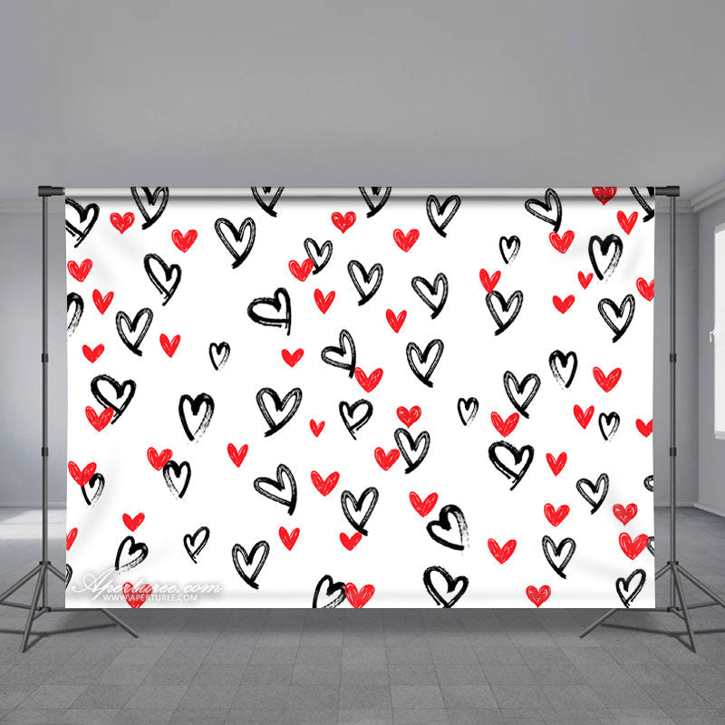 Aperturee - Heart Theme Red Black White Valentines Day Backdrop