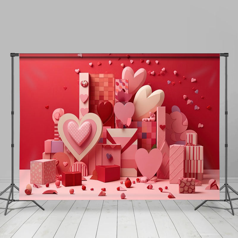 Aperturee - Heart Toy Blocks Boxs Pink Valentines Day Backdrop