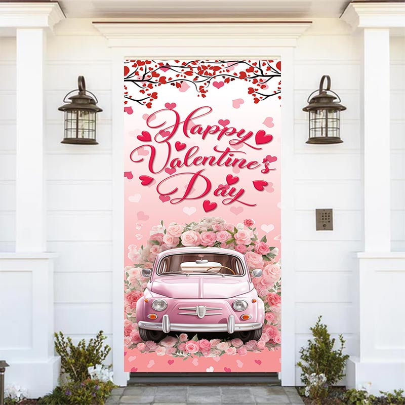 Aperturee - Heart Tree Pink Floral Car Valentines Day Door Cover