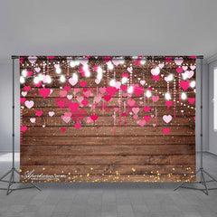 Aperturee - Hearts With Lighting Wooden Valentines Backdrop