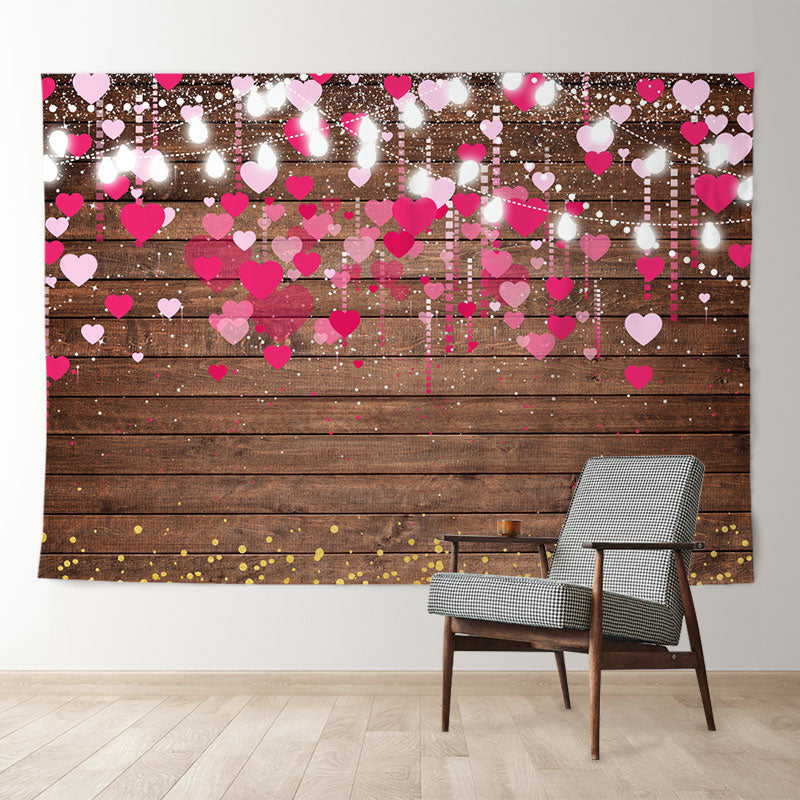 Aperturee - Hearts With Lighting Wooden Valentines Backdrop