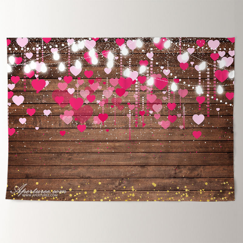 Aperturee - Hearts With Lighting Wooden Valentines Backdrop