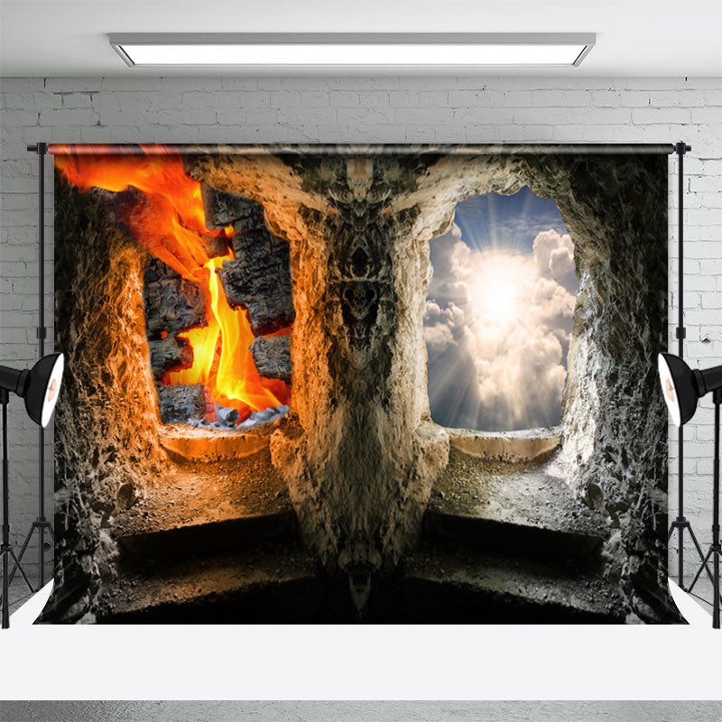 Aperturee - Heaven And Hell Vintage Stone Cave Memorial Backdrop