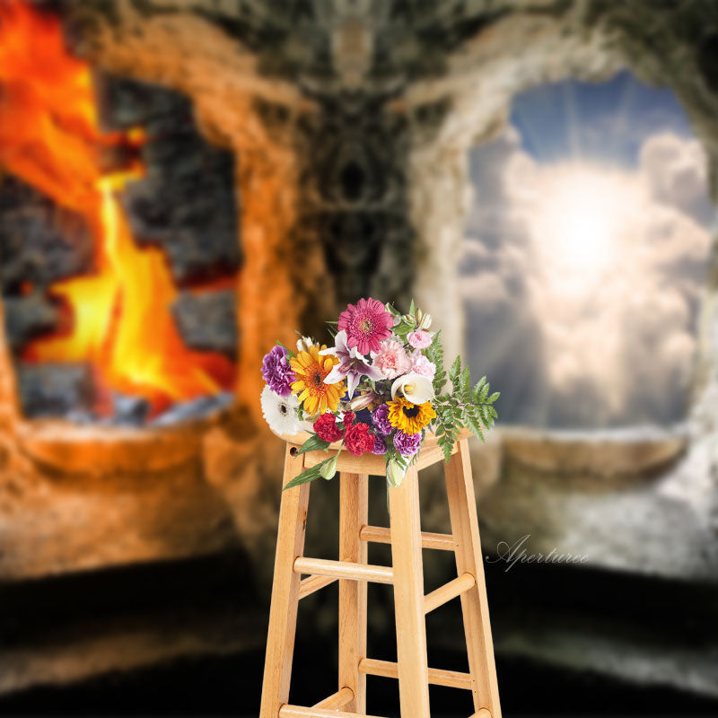 Aperturee - Heaven And Hell Vintage Stone Cave Memorial Backdrop