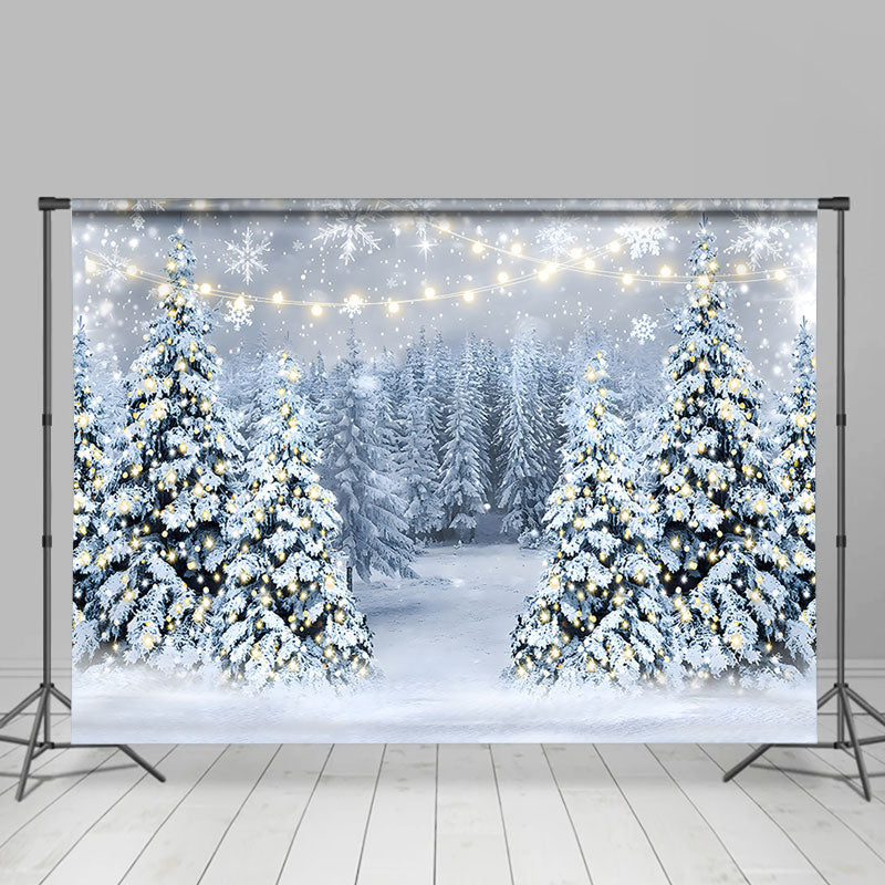 Aperturee - Heavy Snowy Pine Forest Bokeh Photo Winter Backdrop