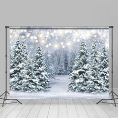 Aperturee - Heavy Snowy Pine Forest Bokeh Photo Winter Backdrop