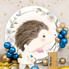 Aperturee - Hedgehog And Blue Floral Round Baby Shower Backdrop