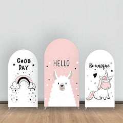 Aperturee - Hello Alpaca Rainbow Unicorn Pink Arch Backdrop Kit